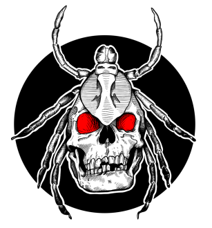 A tick with a skull as its body.