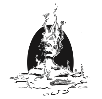 The head and shoulders of a river spirit.